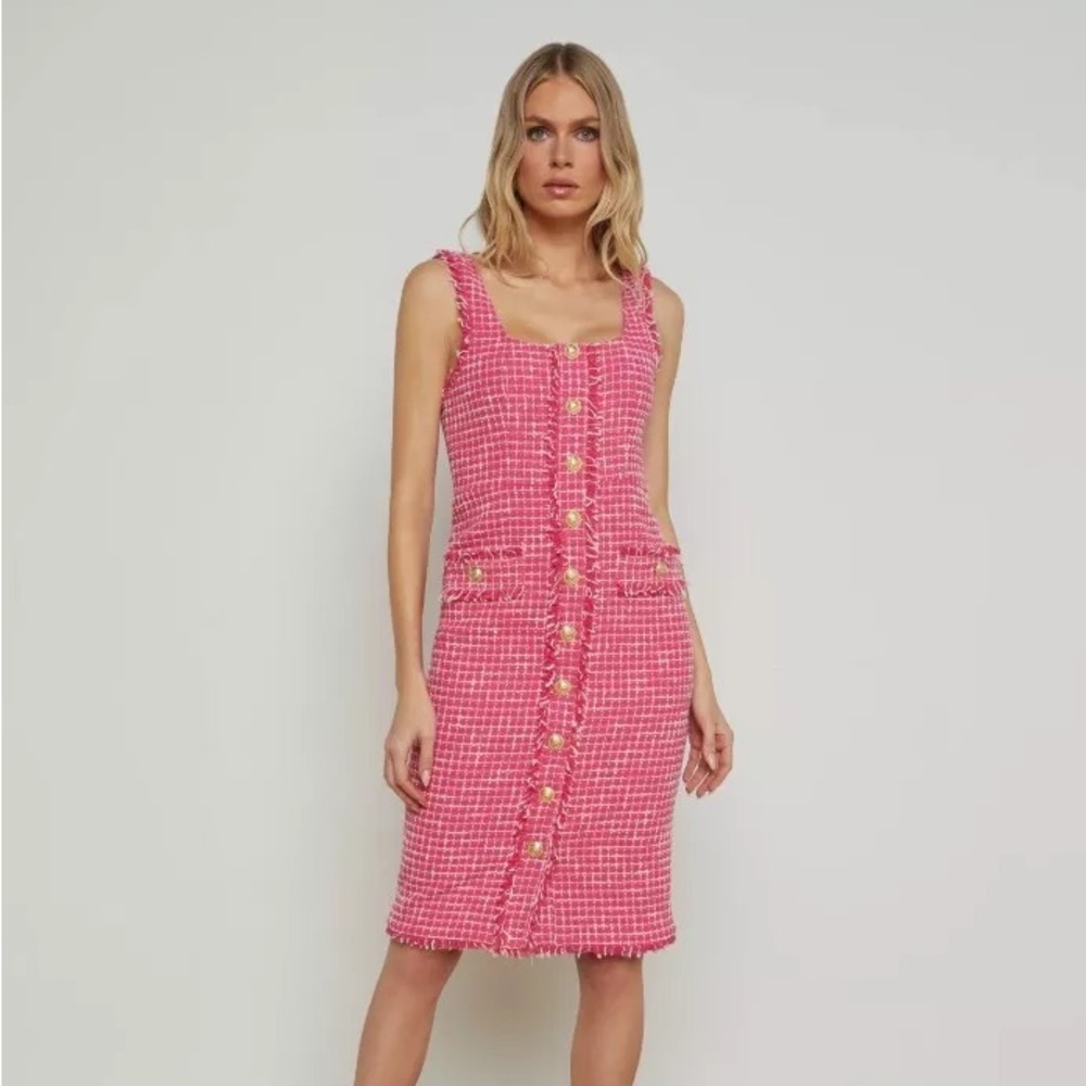 Pink Tweed Midi Dress